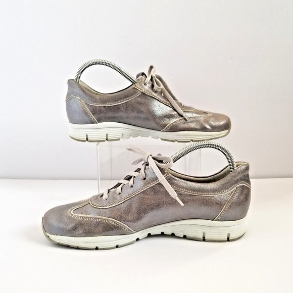MEPHISTO Yael Metallic Gold Leather Sneakers US 9 UK 6.5 Lace Up Glittery - Picture 7 of 13
